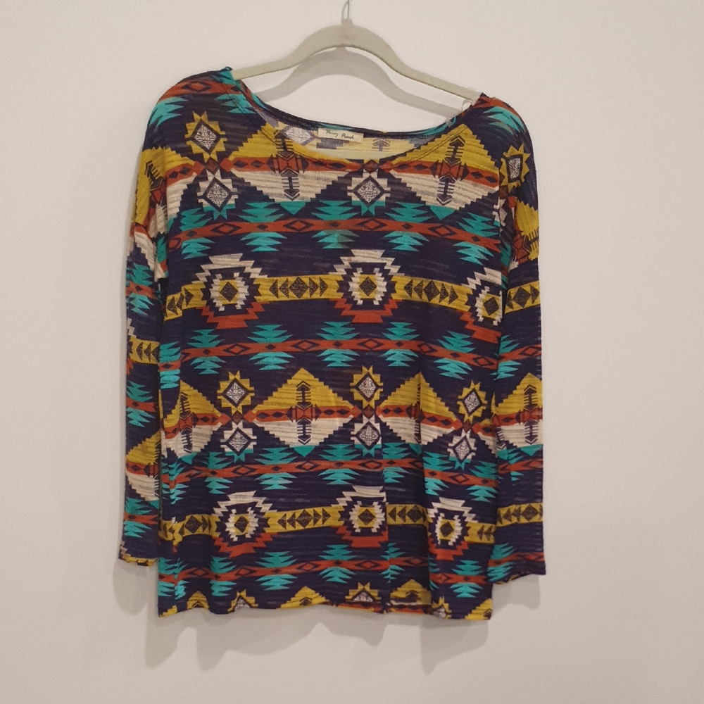 Honey Punch Multicolor Aztec Long Sleeve Top Size Small
